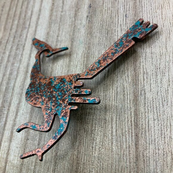 Road Runner Copper Turquoise Folk Art Brooch Pin - Picture 5 of 7